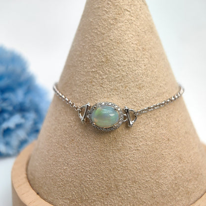 Single Oval Gemstone Halo Chain Demi Fine S925 Bracelet