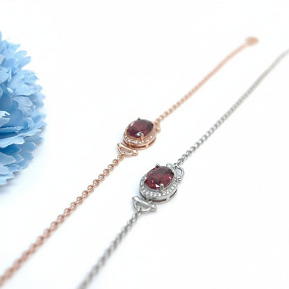 Single Oval Gemstone Halo Chain Demi Fine S925 Bracelet