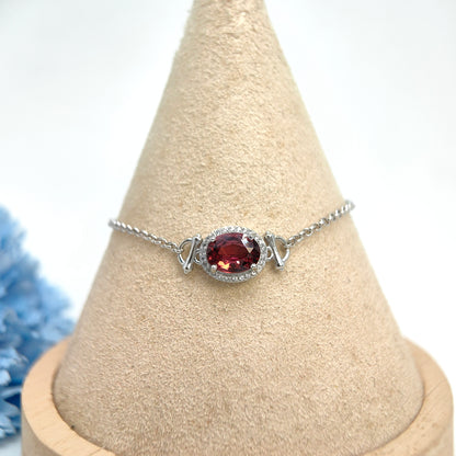 Single Oval Gemstone Halo Chain Demi Fine S925 Bracelet