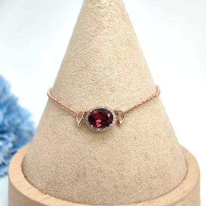 Single Oval Gemstone Halo Chain Demi Fine S925 Bracelet