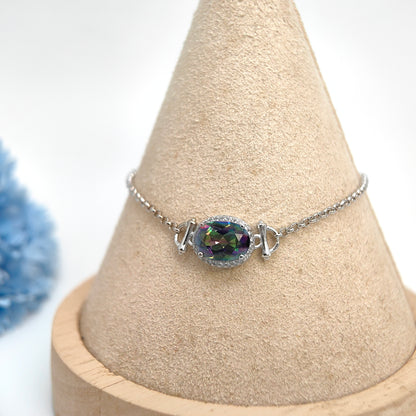 Single Oval Gemstone Halo Chain Demi Fine S925 Bracelet