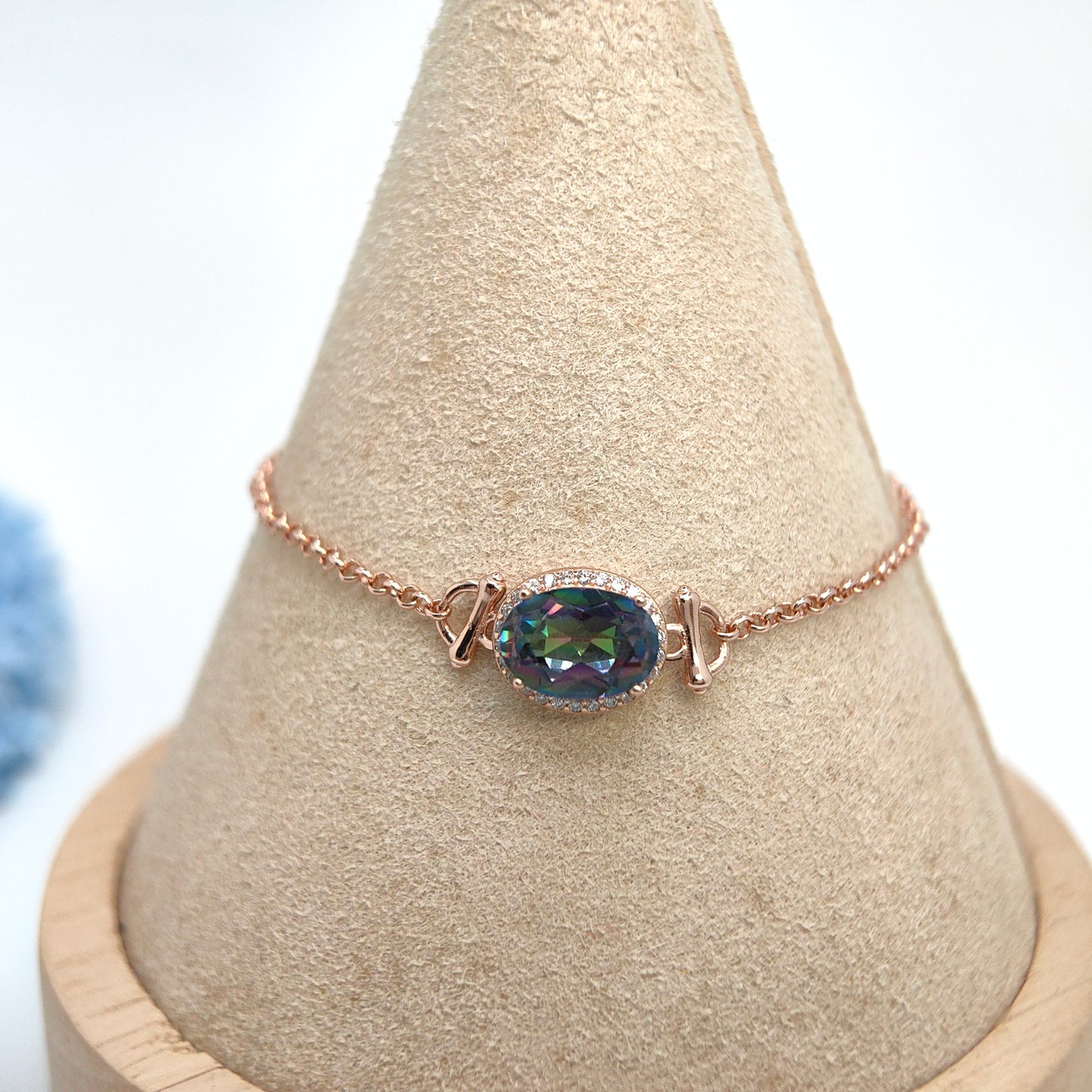 Single Oval Gemstone Halo Chain Demi Fine S925 Bracelet