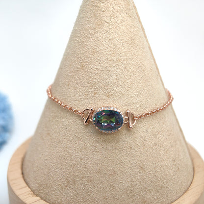 Single Oval Gemstone Halo Chain Demi Fine S925 Bracelet