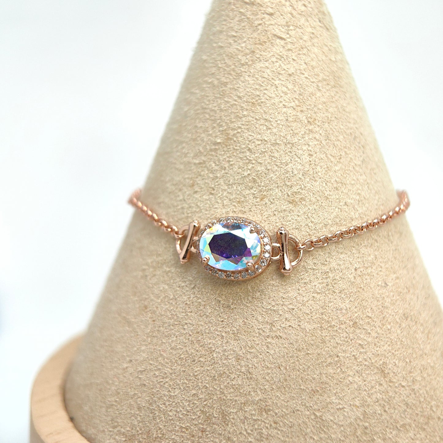 Single Oval Gemstone Halo Chain Demi Fine S925 Bracelet