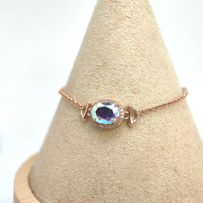 Single Oval Gemstone Halo Chain Demi Fine S925 Bracelet