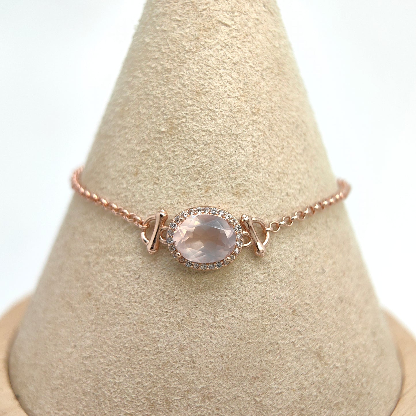 Single Oval Gemstone Halo Chain Demi Fine S925 Bracelet