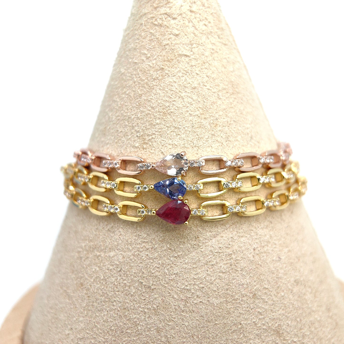 Dainty Natural Teardrop Gem Chain Bracelet 18K Gold Vermeil