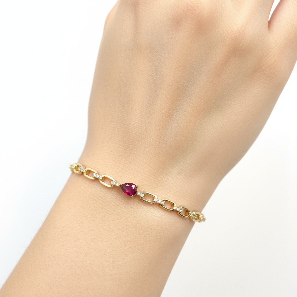 Dainty Natural Teardrop Gem Chain Bracelet 18K Gold Vermeil