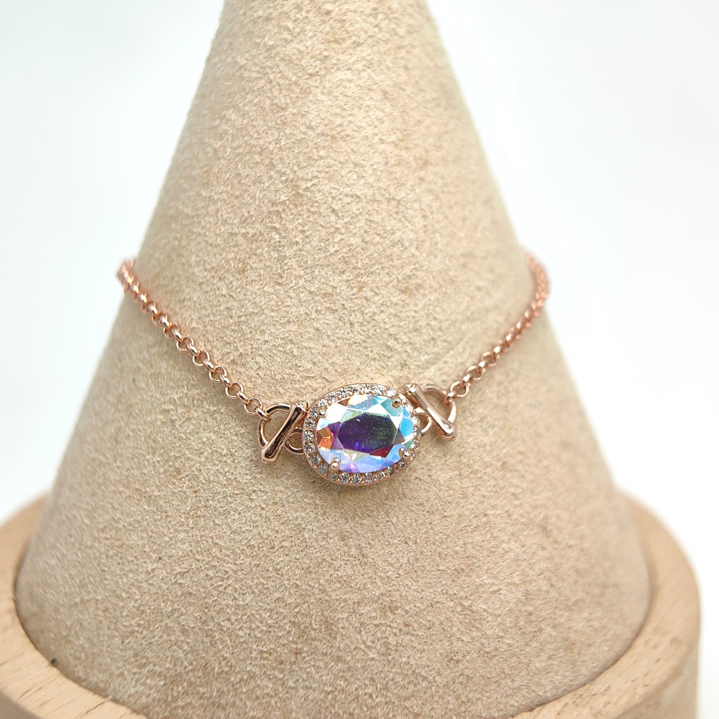 Single Oval Gemstone Halo Chain Demi Fine S925 Bracelet