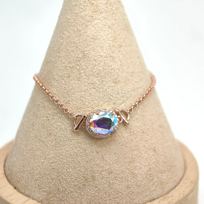 Single Oval Gemstone Halo Chain Demi Fine S925 Bracelet