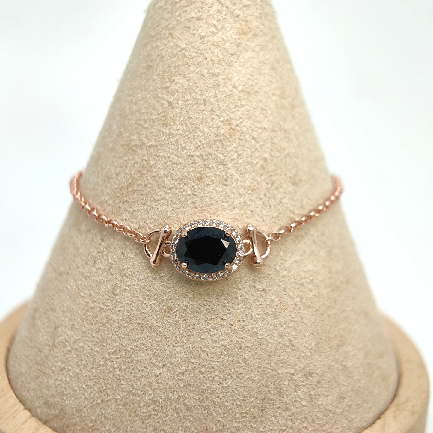 Single Oval Gemstone Halo Chain Demi Fine S925 Bracelet