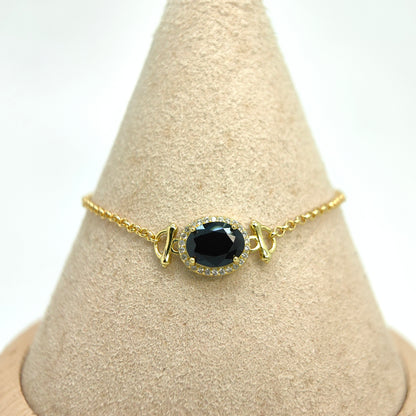 Single Oval Gemstone Halo Chain Demi Fine S925 Bracelet