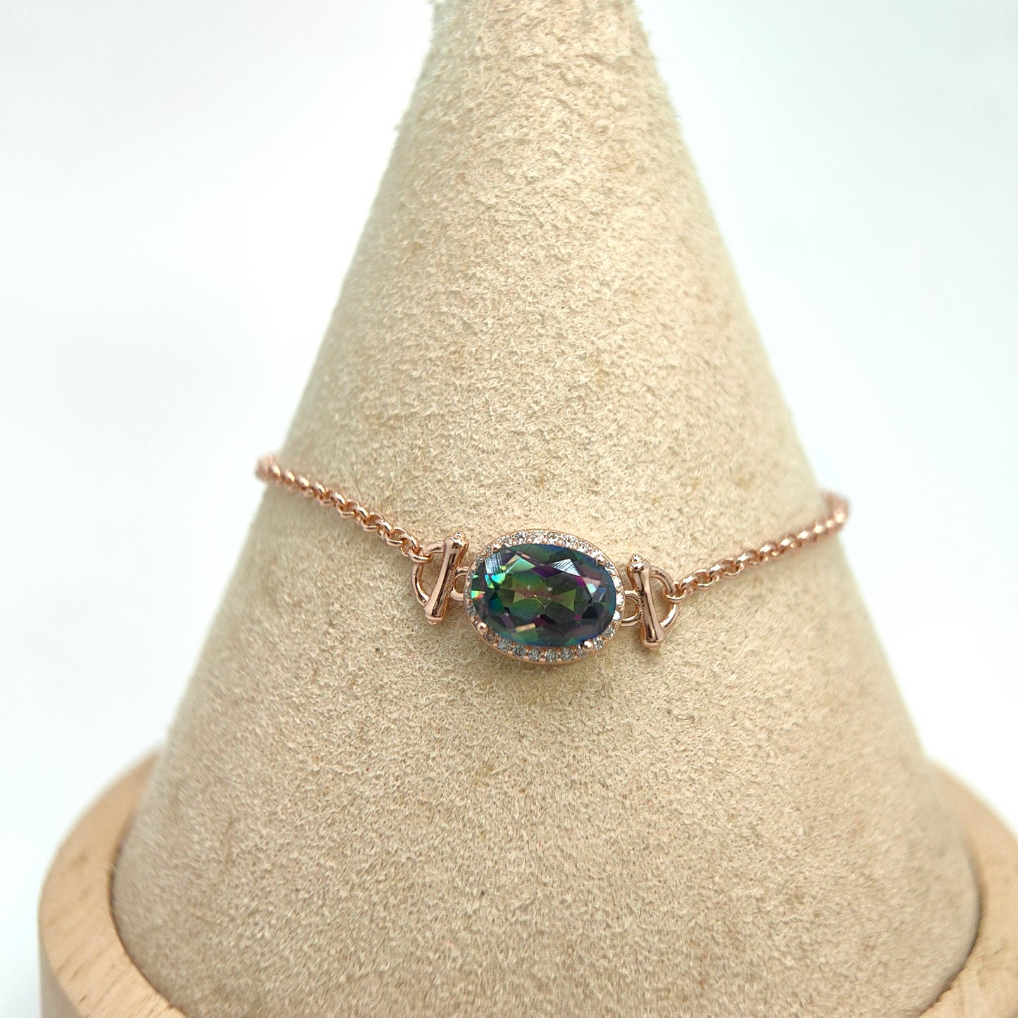 Single Oval Gemstone Halo Chain Demi Fine S925 Bracelet