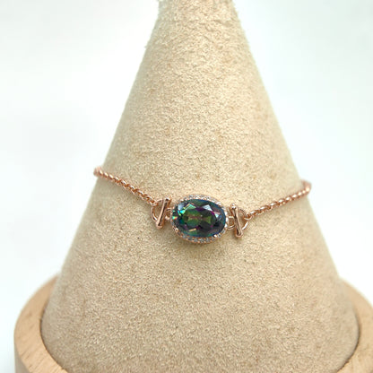 Single Oval Gemstone Halo Chain Demi Fine S925 Bracelet