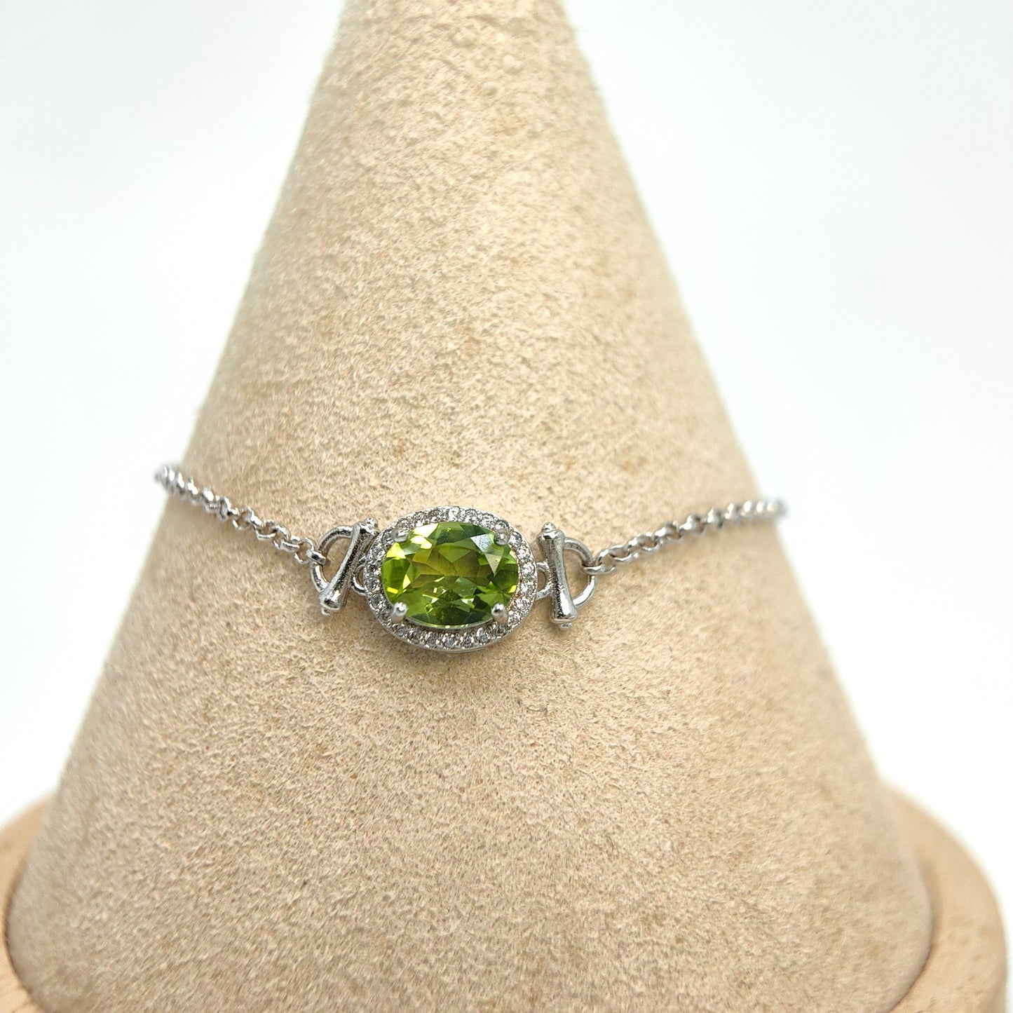 Single Oval Gemstone Halo Chain Demi Fine S925 Bracelet