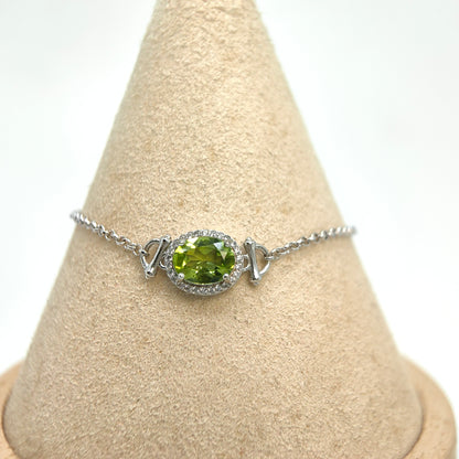 Single Oval Gemstone Halo Chain Demi Fine S925 Bracelet