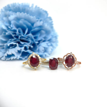 Red Ruby Oval Statement Ring in S925 Gold Vermeil