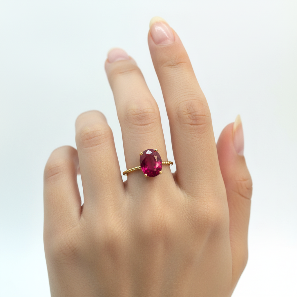 Red Ruby Oval Statement Ring in S925 Gold Vermeil