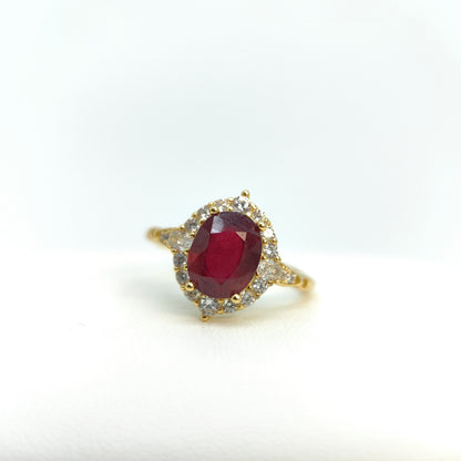 Red Ruby Oval Statement Ring in S925 Gold Vermeil