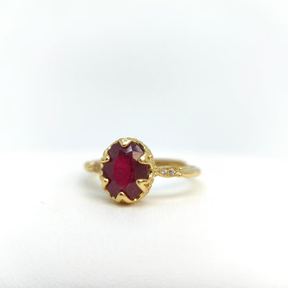 Red Ruby Oval Statement Ring in S925 Gold Vermeil