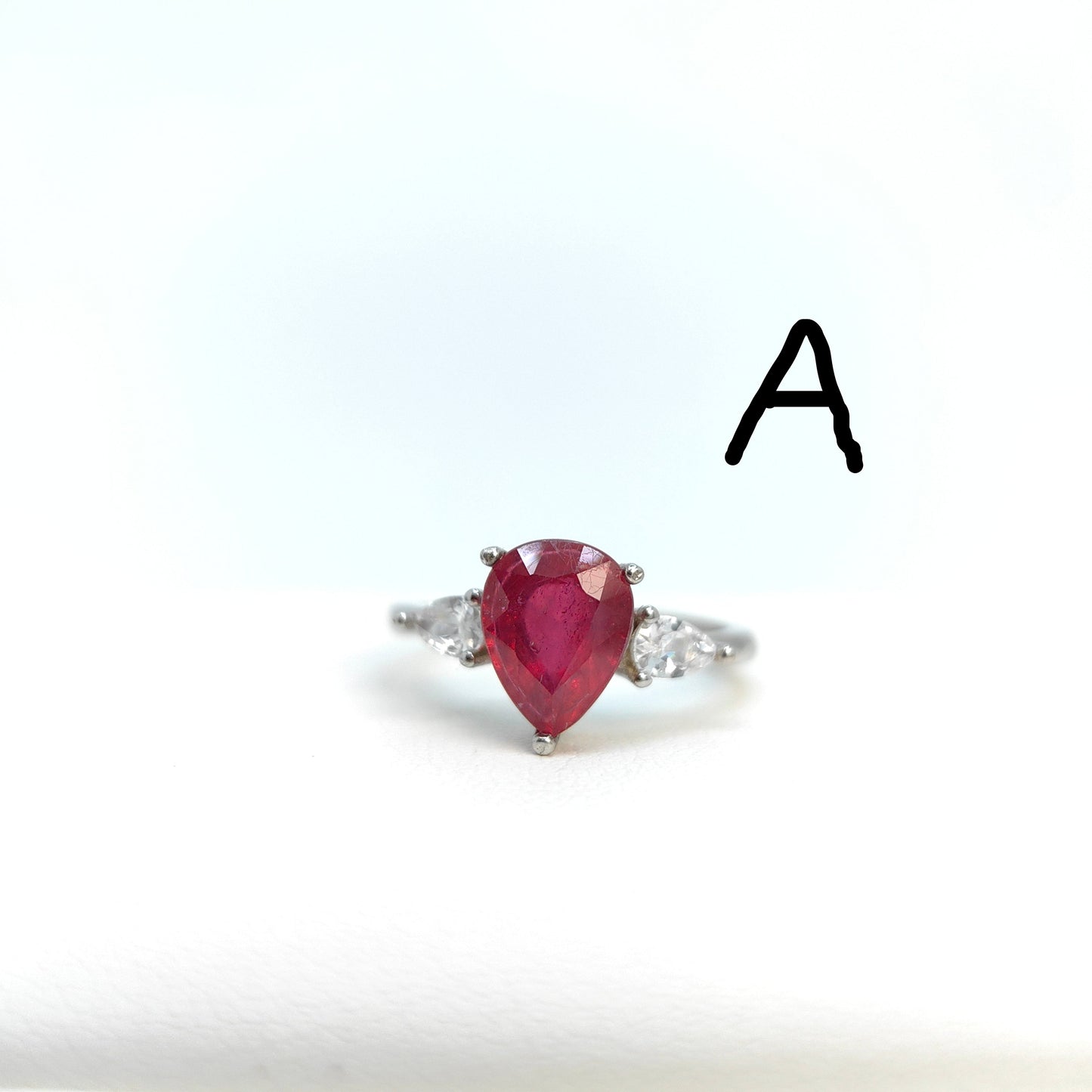 Teardrop Treated Red Ruby Demi Fine Ring