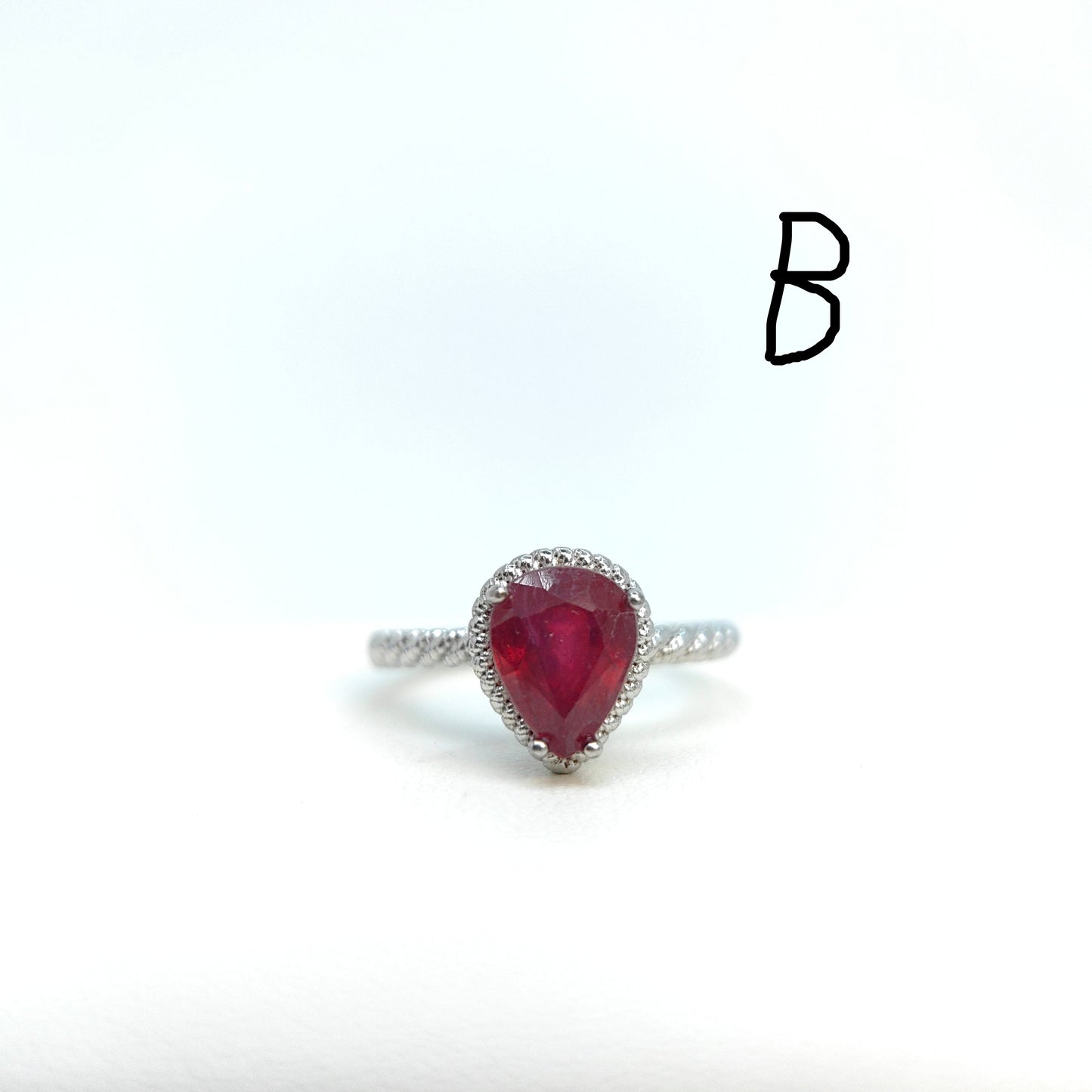 Teardrop Treated Red Ruby Demi Fine Ring