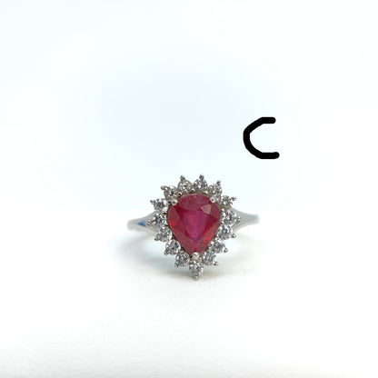 Teardrop Treated Red Ruby Demi Fine Ring