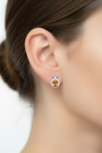 Natural Citrine Gemstone Mandarin Orange Demi Fine Ear Studs - Chinese New Year