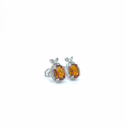 Natural Citrine Gemstone Mandarin Orange Demi Fine Ear Studs - Chinese New Year