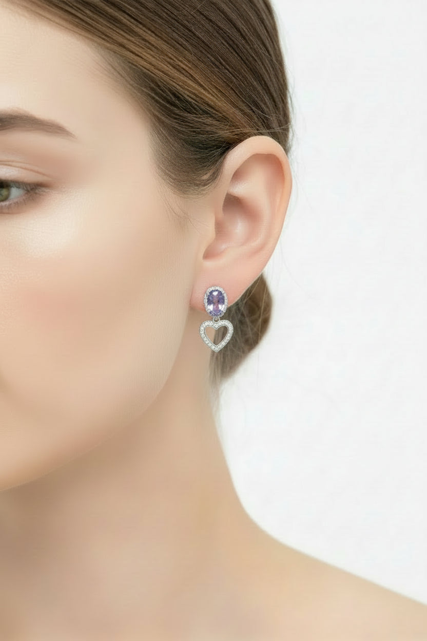Natural Tanzanite Big Heart Demi Fine Ear Studs in S925 Silver