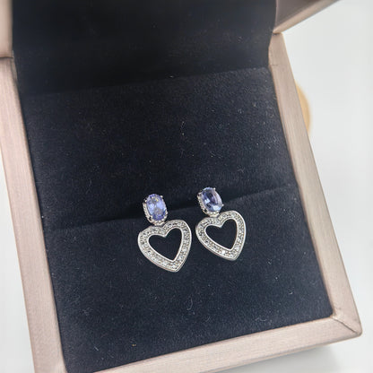 Natural Tanzanite Big Heart Demi Fine Ear Studs in S925 Silver