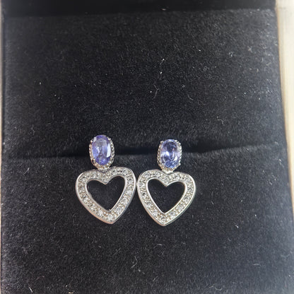 Natural Tanzanite Big Heart Demi Fine Ear Studs in S925 Silver