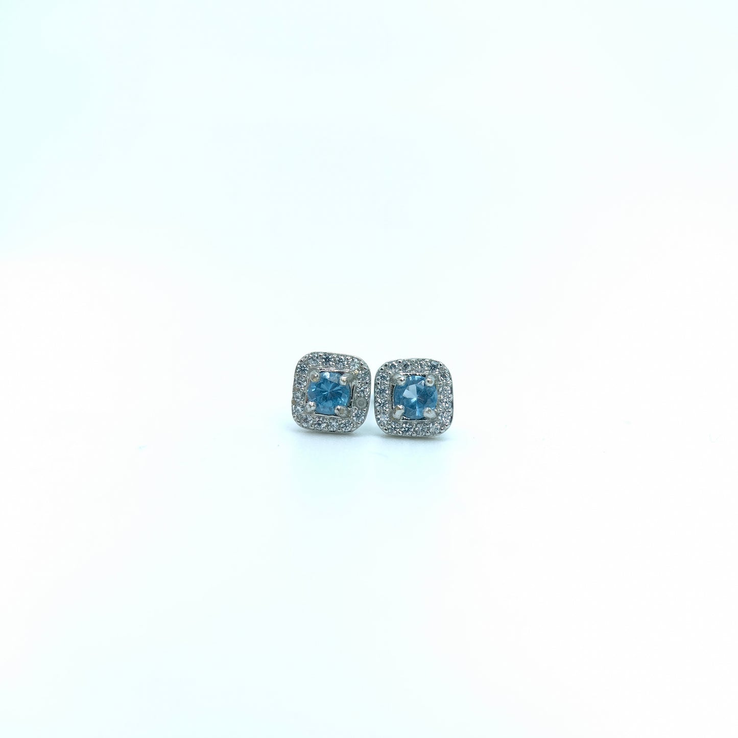 Blue Topaz Square Halo Dainty Studs in S925 Sterling Silver