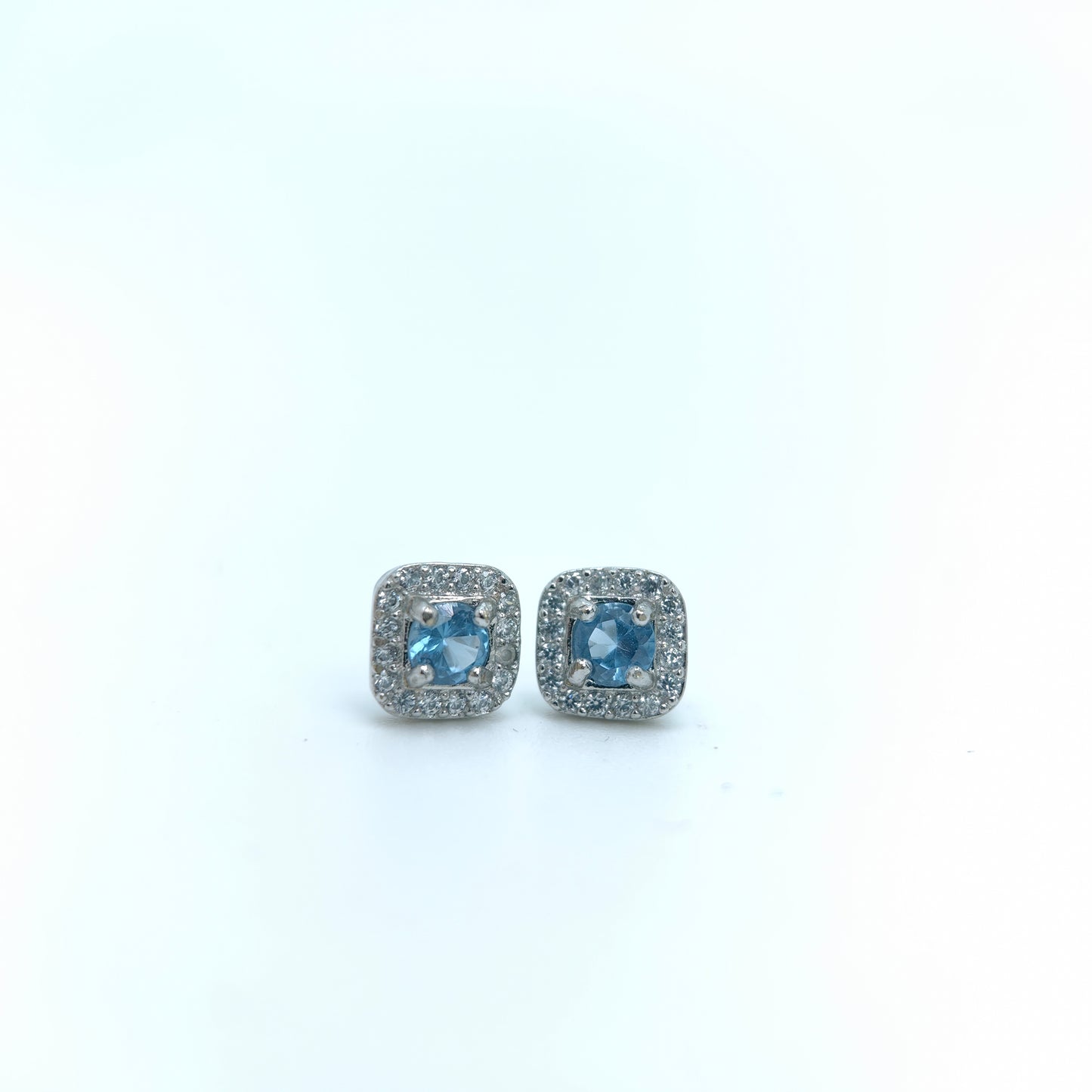Blue Topaz Square Halo Dainty Studs in S925 Sterling Silver