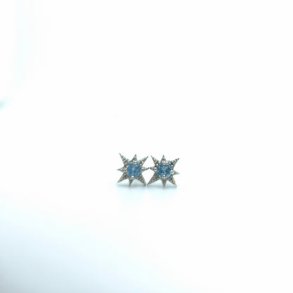 Blue Topaz Northern Star Ear Studs in S925 Sterling Silver