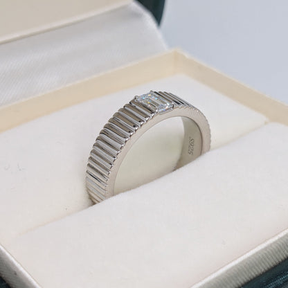 Fluted Emerald Cut Lab Diamond Ring Band in S925 Sterling Silver - Rolly