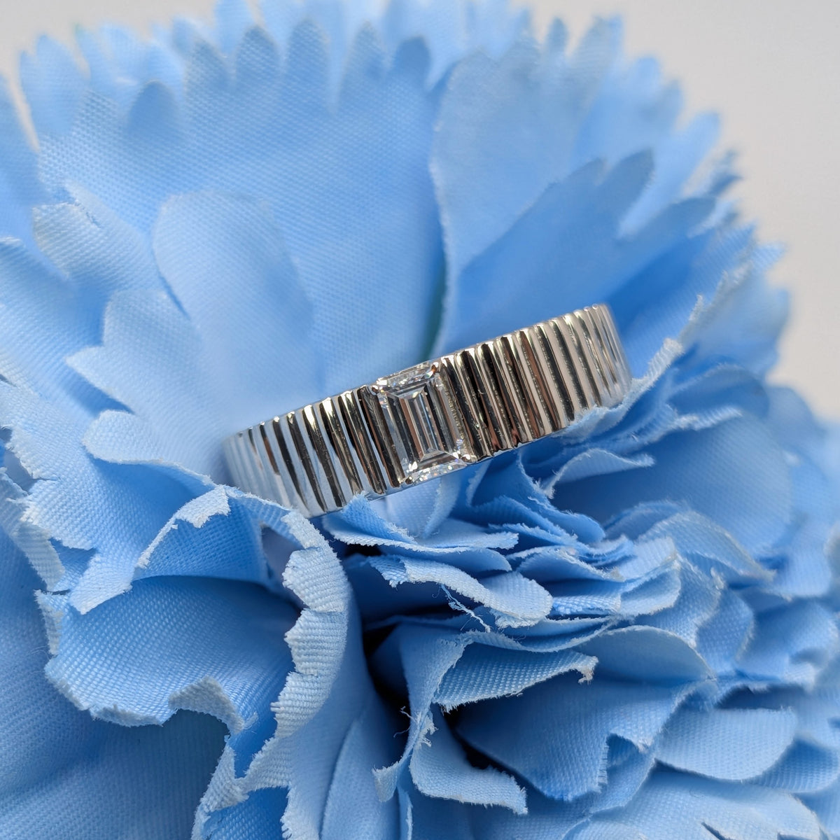 Fluted Emerald Cut Lab Diamond Ring Band in S925 Sterling Silver - Rolly