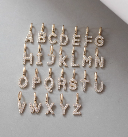 Icy Mini Alphabet Initial Charm Pendant in 14K Yellow Gold