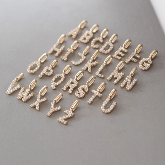 Icy Mini Alphabet Initial Charm Pendant in 14K Yellow Gold