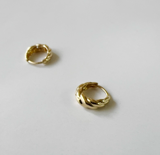 French Croissant Solid 10K Yellow Gold Ear Huggie Hoops