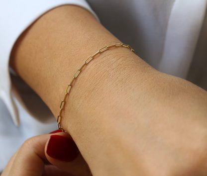SOLID 14K Yellow Gold Trendy Paper Clip Bracelet various length