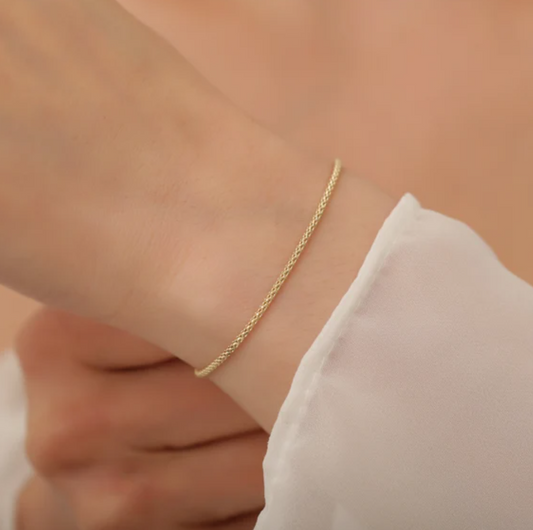 SOLID 14K Yellow Gold Petite Wheat Chain Dainty Bracelet
