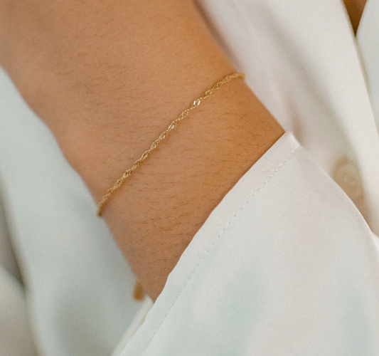 SOLID 14K Yellow Gold Petite Singapore Twist Chain Bracelet in Yellow Gold/White Gold/Rose Gold