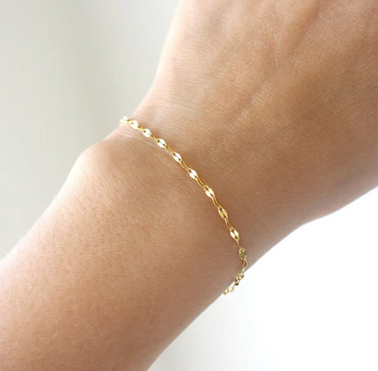 SOLID 14K Yellow Gold Elegant Flat Lip Chain Dainty Bracelet