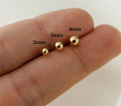 SOLID 18K Gold Modern Plain Bead Earstuds 2mm 3mm 4mm