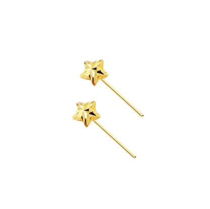 Shiny Star Ear Studs in Solid 18K AU750 Yellow Gold