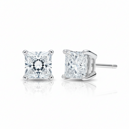 4mmmm (0.25ct) Princess Cut Lab Grown Diamond Simple 4 Prong PT950 Platinum Ear Studs