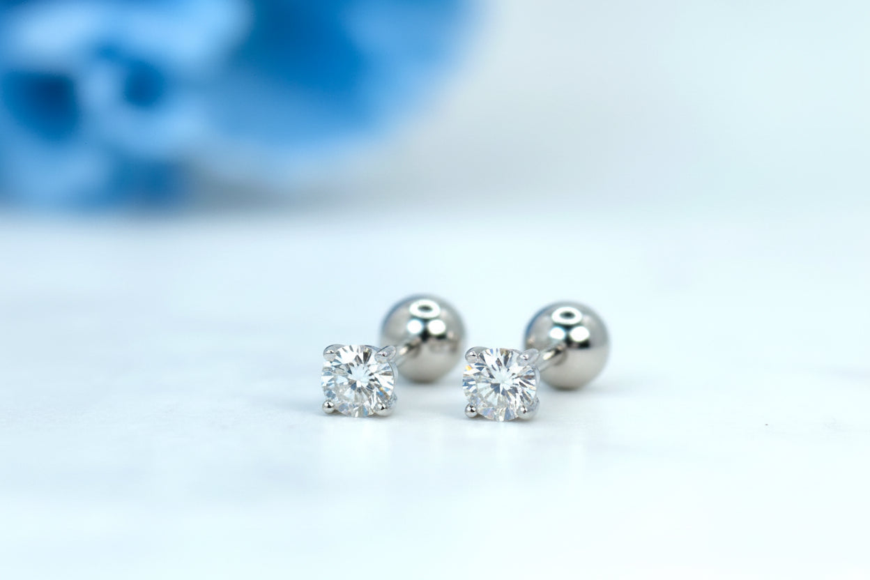0.3ct Lab Grown Diamond Round Screwback Studs in 18K Solid Yellow Gold
