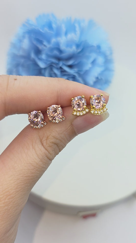 Peach Pink Infinity Cut Moissanite Curve Studs