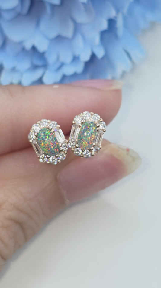 Halo Australian Opal Stud